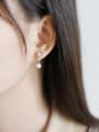 thumb Sterling silver Austrian pearl zircon asymmetrical earrings 1