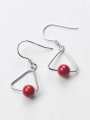 thumb Personality Triangle Shaped Red Shell Bead Drop Earrings 0