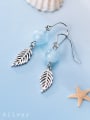 thumb 925 Sterling Silver With Glass Beads Vintage Leaf Drop Earrings 0