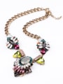 thumb Retro Fashion Color Crystal Glass Stones Sweater Alloy Necklace 1