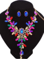 thumb Exaggerated Colorful Stones Alloy Gold Plated Two Pieces Jewelry Set 0