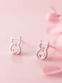 thumb 925 Sterling Silver With Silver Plated Hollow Cute Cat Stud Earrings 3