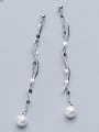 thumb 925 Sterling Silver With Platinum Plated Simplistic Chain Threader Earrings 1