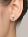thumb Square-shape Blue Topaz Platinum Plated Stud Earrings 1