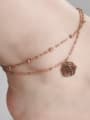 thumb Classical Hollow Flower Beads Rose Gold Plated Titanium Anklet 1