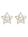 thumb Fashion 925 Silver Freshwater Pearl Hollow Star Stud Earrings 0