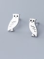 thumb 925 Sterling Silver With Platinum Plated Cute Owl Stud Earrings 0