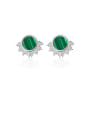 thumb 925 Sterling Silver With Platinum Plated Simplistic Malachite  Round Stud Earrings 0