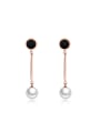 thumb Fashion Artificial Pearl Black Round Titanium Drop Earrings 0