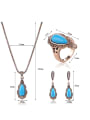 thumb Alloy Antique Gold Plated Fashion Water Drop shaped Artificial Stones Three Pieces Jewelry Set 3