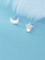 thumb 925 Sterling Silver With Platinum Plated Simplistic Stars moon asymmetry Stud Earrings 0