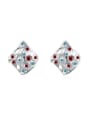 thumb Exquisite Colorful Square Shaped Rhinestones Stud Earrings 0