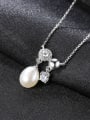 thumb Sterling silver natural freshwater pearl AAA zricon necklace 0