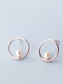 thumb 925 Sterling Silver With Silver Plated Simplistic Round Stud Earrings 1