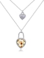 thumb Simple Heart austrian Crystals Double Layer Alloy Necklace 3