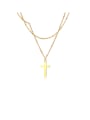 thumb Stainless Steel With Gold Plated Simplistic Smooth Cross Multi Strand Necklaces 0