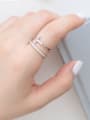 thumb Fashion Two-band Little Cross Cubic Zirconias Silver Opening Ring 2