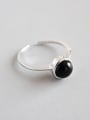 thumb Sterling silver retro minimalist black agate free size ring 0
