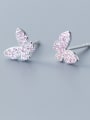 thumb 925 Sterling Silver With Platinum Plated Simplistic Full Diamond  butterfly Stud Earrings 0