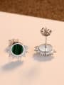 thumb 925 Sterling Silver With Platinum Plated Simplistic Malachite  Round Stud Earrings 3