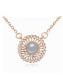 thumb Fashion Imitation Pearl Cubic Crystals Round Pendant Alloy Necklace 3
