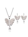 thumb Alloy White Gold Plated Fashion Rhinestone Butterfly Two Pieces Jewelry Set 0