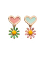 thumb Alloy With Rose Gold Plated  Pinkycolor Cute Heart Flower Drop Earrings 2