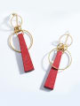 thumb Retro style Hollow Round Red Wood Drop Earrings 2