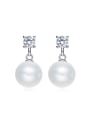 thumb Fashion White Artificial Pearl Cubic Zircon 925 Silver Stud Earrings 0