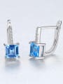 thumb Sterling silver micro-inlaid zircon blue square synthetic topaz earring 2
