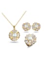 thumb Noble 18K Gold Plated Flower Artificial Pearl Three Pieces Jewelry Set 0