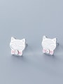thumb 925 Sterling Silver With Silver Plated Cute Pink Cat Stud Earrings 1