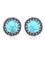 thumb 925 Sterling Silver With Turquoise Vintage  Round Stud Earrings 0