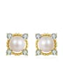 thumb Square-shape Freshwater Pearls Gold Plated Stud Earrings 0