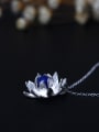 thumb Lotus Flower Blue Stone Women Necklace 2