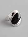 thumb 925 Sterling Silver With Platinum Plated Vintage Black Epoxy Wide Face Free Size Rings 3