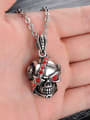 thumb Punk style Red Rhinestones Skull Pendant Titanium Necklace 2