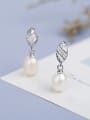 thumb Fashion Freshwater Pearl Tiny Zirconias 925 Silver Stud Earrings 1