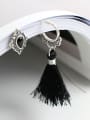 thumb Asymmetrical Black Carnelian Tassels Silver Stud Earrings 2