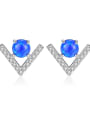 thumb 925 Sterling Silver With Opal  Cute Triangle Stud Earrings 0