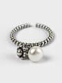 thumb Retro style White Freshwater Pearl Black Twisted Band Opening Ring 0