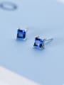 thumb Pure silver blue square zircon Mini ear nail 2