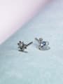 thumb Asymmetrical Tiny Blue Planet Sun 925 Silver Stud Earrings 3