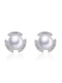 thumb Fashion White Imitation Pearl Cubic Zirconias Copper Stud Earrings 0