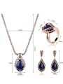 thumb 2018 Alloy Antique Gold Plated Fashion Water Drop shaped Artificial Stones Three Pieces Jewelry Set 3