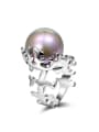 thumb Personality Fish Bone Shaped Artificial Pearl Ring 0