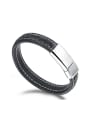 thumb Simple Black Artificial Leather Titanium Bracelet 0
