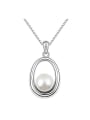 thumb Simple Hollow Oval Imitation Pearl Alloy Necklace 2
