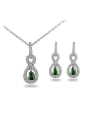 thumb Exquisite Green Number Eight Shaped Zircon Two Pieces Jewelry Set 0