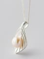 thumb Women Leaf Shaped Artificial Pearl S925 Silver Necklace 0